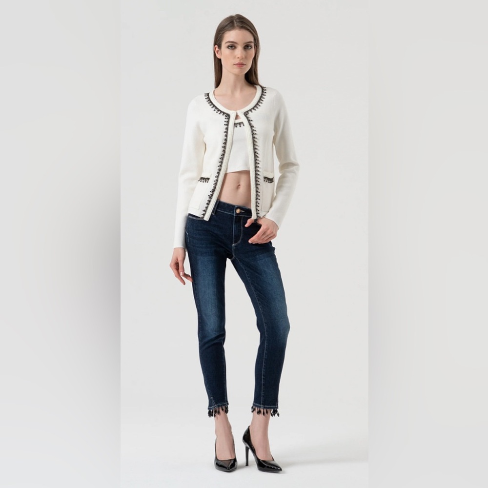 Pencey NWT $395 Cream Cardigan with Black Chain Accents